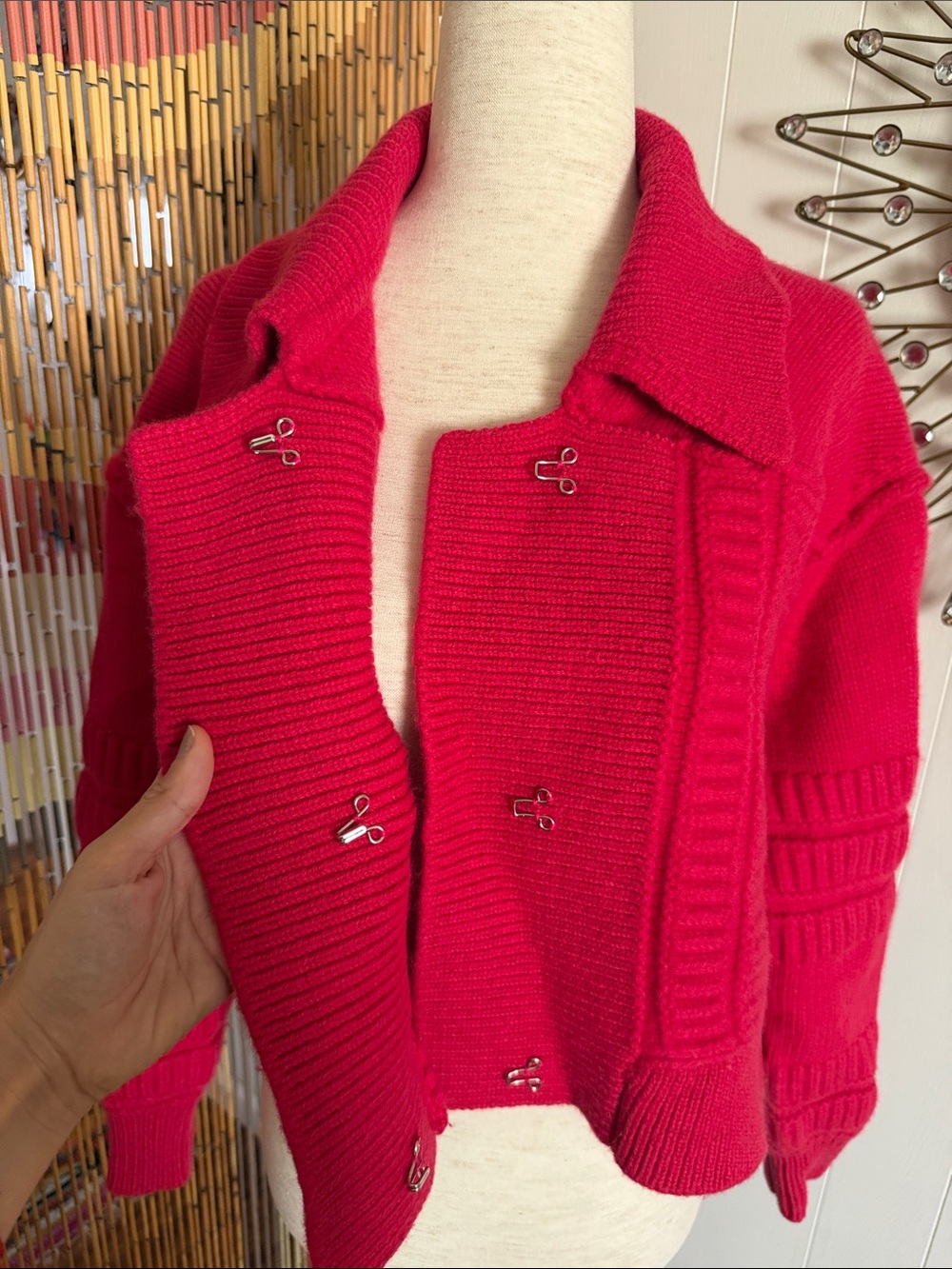 ba&sh Red Textured Collared Knit Sweater - Picture 2 of 5